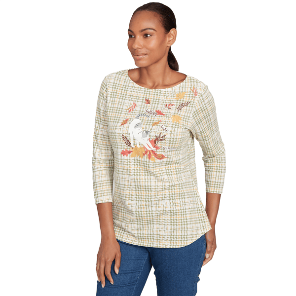 Womens Ruby Rd. Must Haves II Autumn Cat Houndstooth Tee