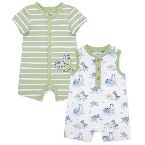 Baby Boy &#40;3-12M&#41; Little Me&#40;R&#41; 2pk. Dino & Stripe Rompers - image 