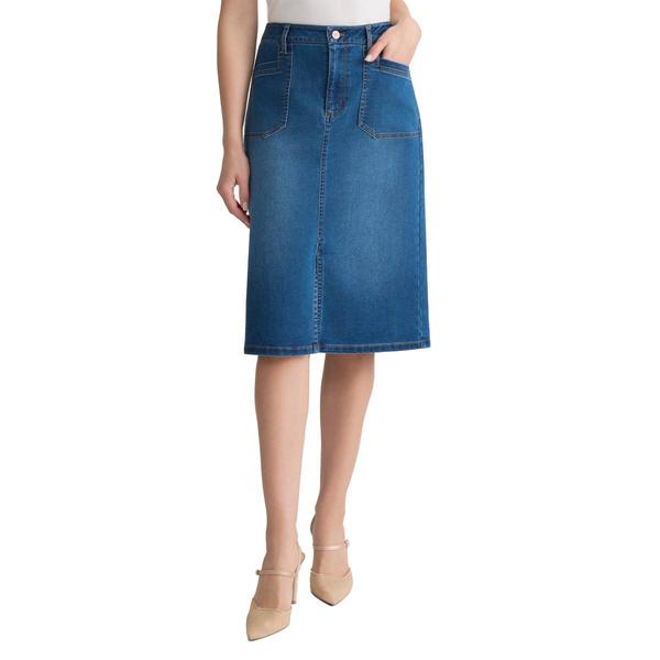 Womens Jones New York Lexington Midi City Denim Skirt With Patch - image 