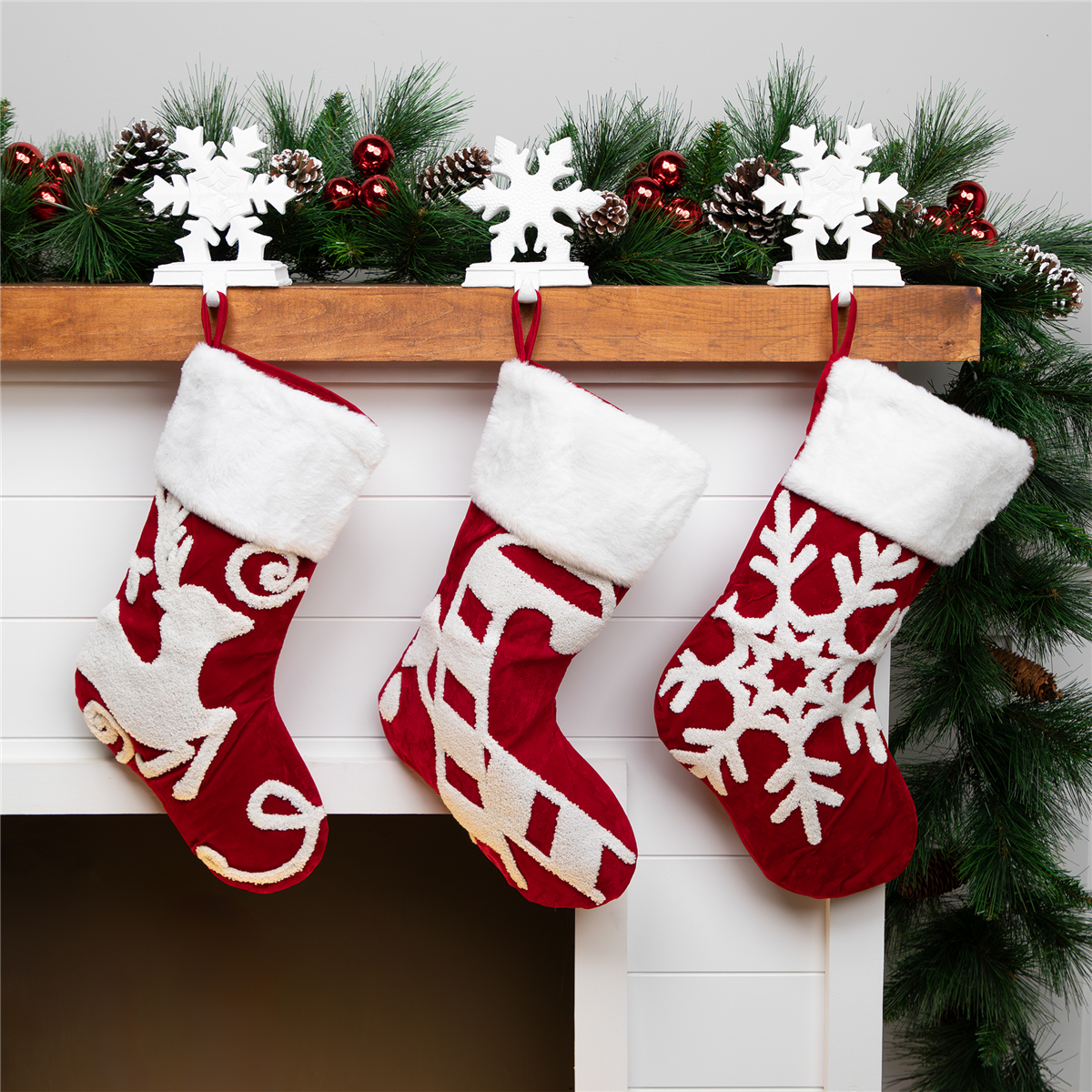 Northlight Reindeer Embroidered Christmas Stockings - Set of 3