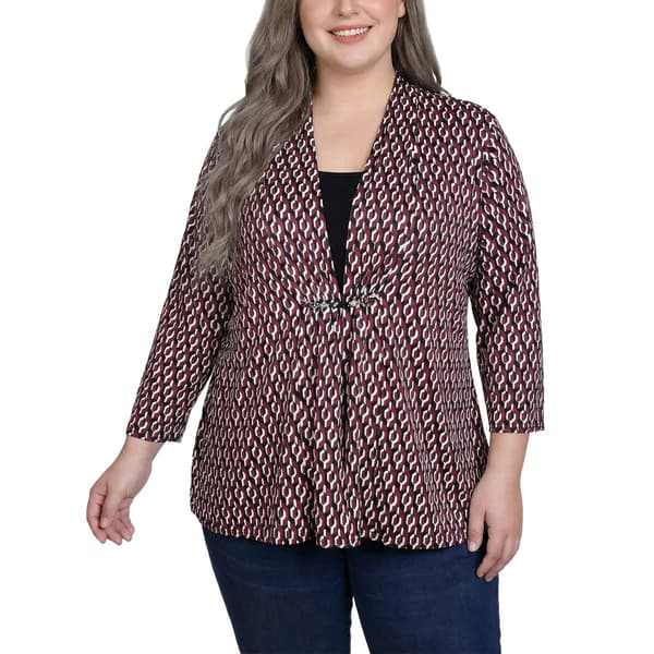 Plus Size NY Collection 3 Quarter Sleeve Puff Print Ity 2Fer W/C