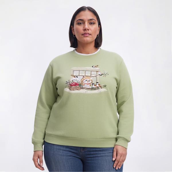 Plus Size Top Stitch by Morning Sun Kitty Fleece Sweatshirt