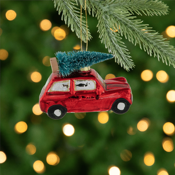 Northlight Station Wagon with Tree Glass Christmas Ornament