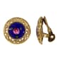 1928 Gold Tone Blue with Pink Flower Clip On Earrings - image 1