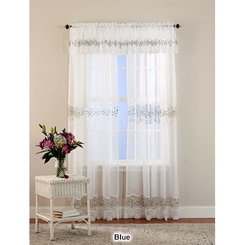 Vintage Embroidered Macrame Trim Sheer Curtain Panel