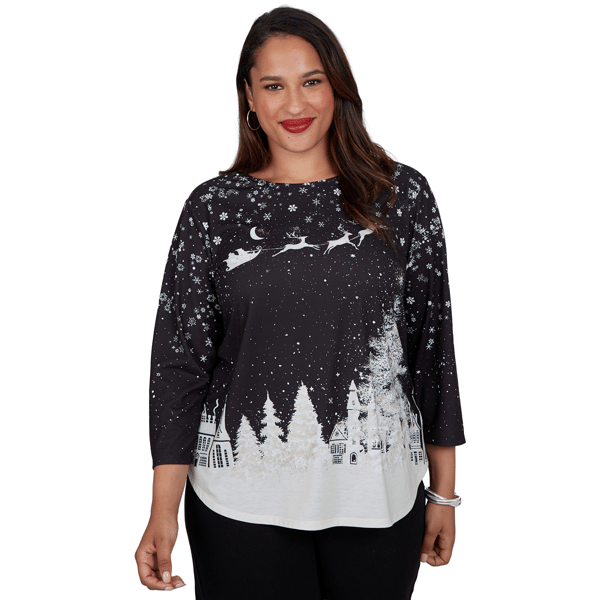 Plus Size Ruby Rd. Happy Holidays Santa''s Sleigh Scenic Tee - image 