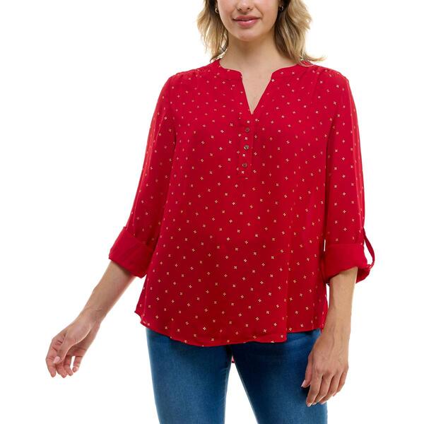 Petite Zac & Rachel Roll Tab Foil Printed Crepe Top - image 