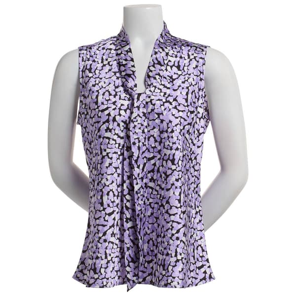 Womens Kasper Sleeveless Abstract Tie Front Blouse