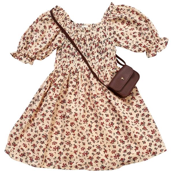 Girls (7-16) BTween(R) Puff Sleeve Smocked Floral Dress w/ Bag - image 