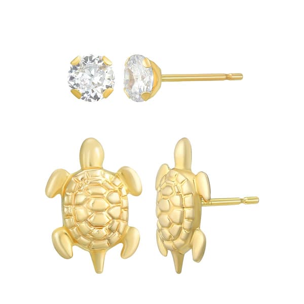 10kt. Turtle & CZ Stud Earring Set - image 