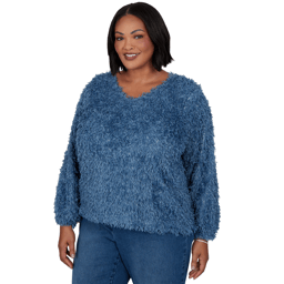 Plus Size Skye’s the Limit Icy Blue Sparkle Feather Sweater