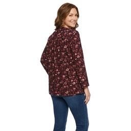 Womens Napa Valley 3/4 Sleeve Floral Pleated Blouse - Berry