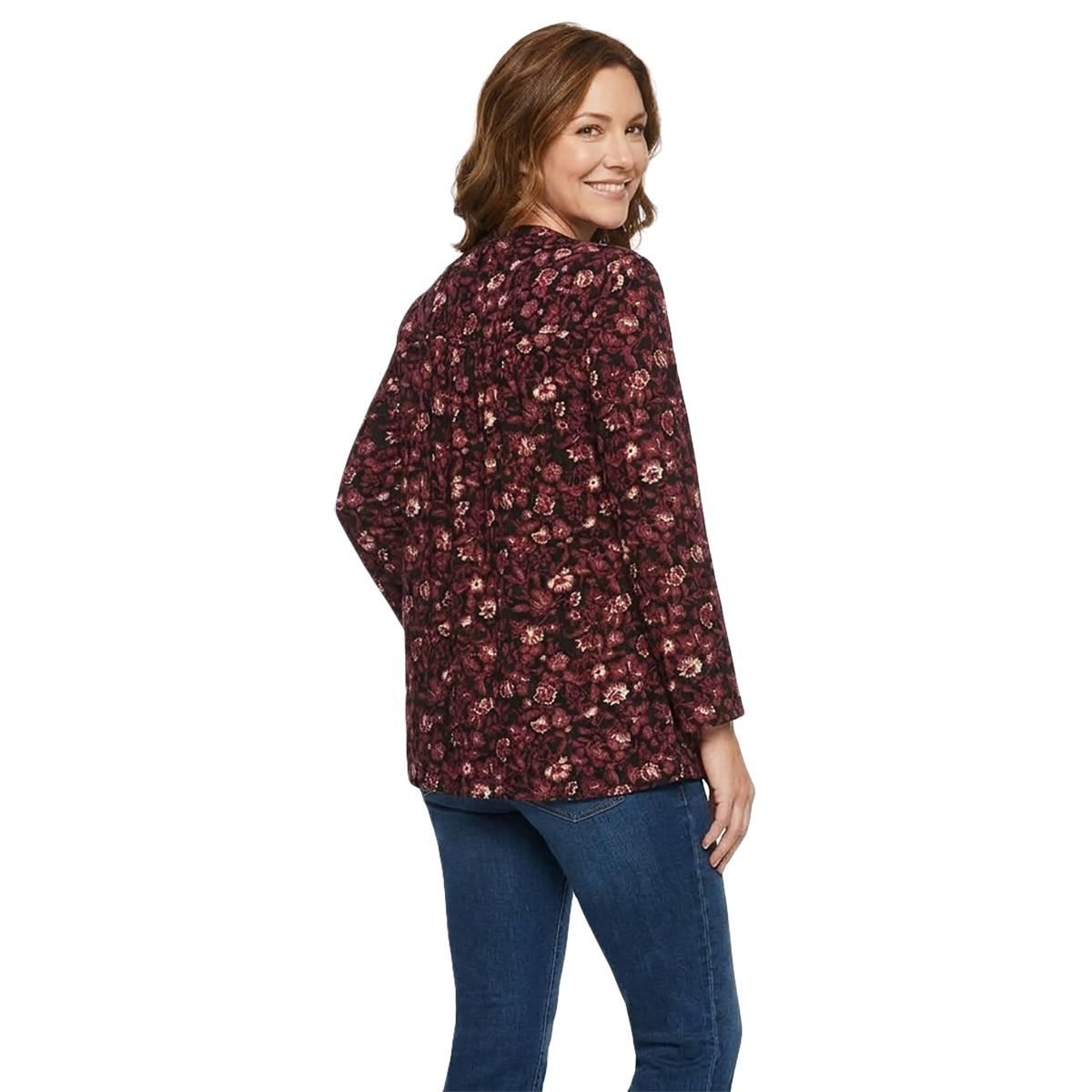 Womens Napa Valley 3/4 Sleeve Floral Pleated Blouse - Berry