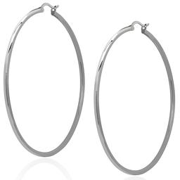 Gianni Argento 2x60mm Thin Shiny Hoop Earrings
