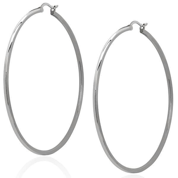 Gianni Argento 2x60mm Thin Shiny Hoop Earrings - image 