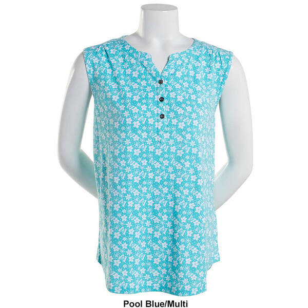 Womens Hasting & Smith Floral Pattern Split Neck Henley Top