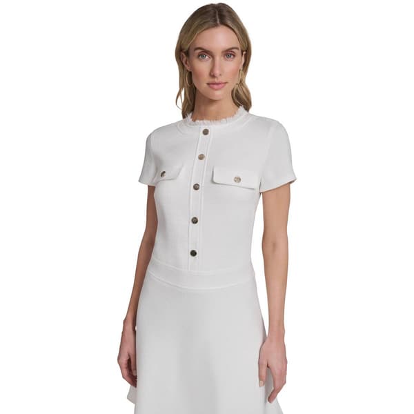 Womens Tommy Hilfiger Short Sleeve Solid Fit & Flare Dress