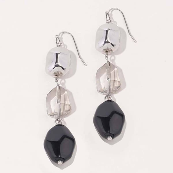 Ashley Cooper(tm) Rhodium & Black Nugget Linear Earrings - image 