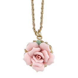 1928 Gold-Tone Porcelain Rose Pendant Necklace