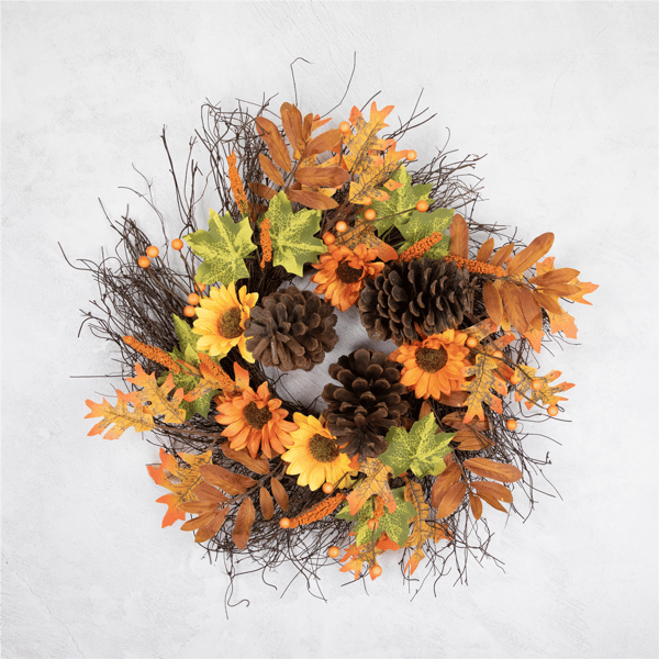 Northlight 24in. Sunflowers & Pinecones Thanksgiving Wreath