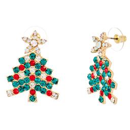 Christmas Tree Drop Earrings with Multi Color Glass Stones