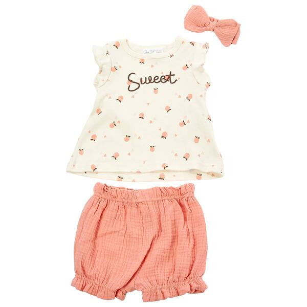 Toddler Girl Rene Rofe&#40;R&#41; 3pc Sweet Peaches Set w/ Headband - image 