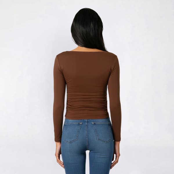 Juniors No Comment Fleece Lined Square Neck Side Ruche Top