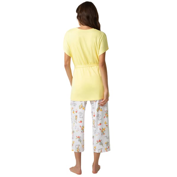Womens HUE® Solid Top Sweet As Tea Printed Capri 3 Piece Set