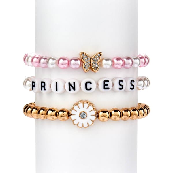 Kids Lil'' Ashley Set of 3 Pink/White Bead Bracelets w/ Accents - image 