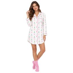 Womens Sabrina Soto Long Sleeve Tree Notch Collar Nightshirt