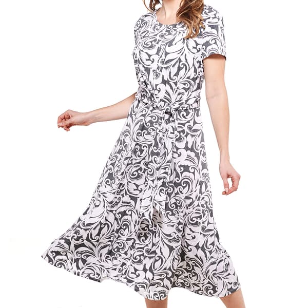 Womens Perceptions Short Sleeve Scroll Midi Dress