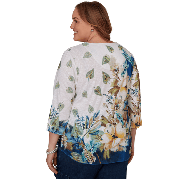 Plus Size Alfred Dunner Indigo Girls 3/4 Sleeve Floral Blouse