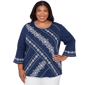 Plus Size Alfred Dunner Mykonos 3/4 Sleeve Diagonal Scroll Blouse - image 1