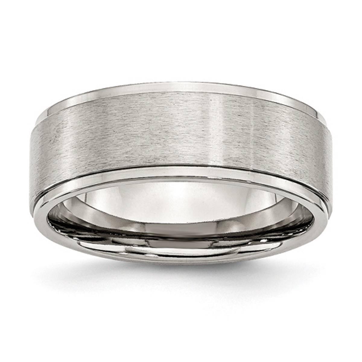 Mens Gentlemen’s Classics™ 8mm Polished Silver & Ridged...