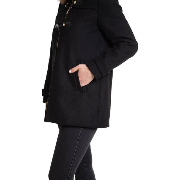 Plus Size Nine West Hooded Wool Blend Toggle Coat w/Faux Fur Trim