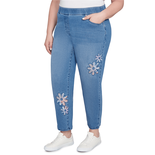 Plus Size Alfred Dunner Hilton Head Floral Applique Denim Pants