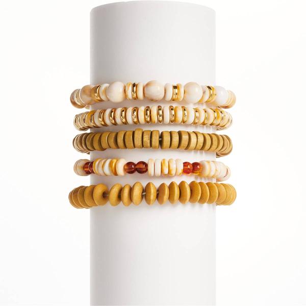 Ashley Cooper(tm) 5pc. Gold Plated Beaded Stretch Bracelet Set - image 