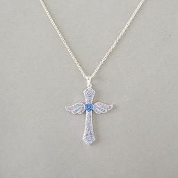 Silver Plated Purple Cross with Crystal Wings Pendant