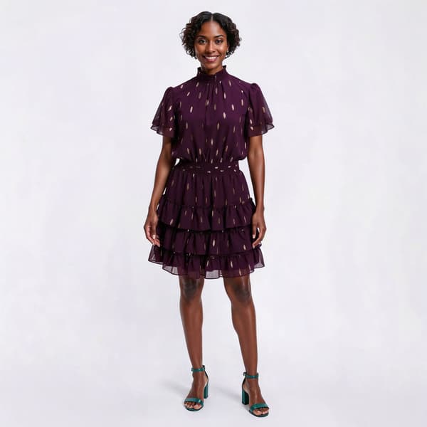 Womens MSK Flutter Sleeve Smock Neck Dot Tiered Fit & Flare Dress