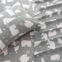 Freshfolds Cotton Grey Polar Bear Winter 4pc. Flannel Sheet Set