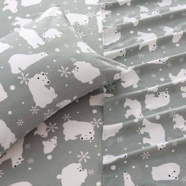 Freshfolds Cotton Grey Polar Bear Winter 4pc. Flannel Sheet Set
