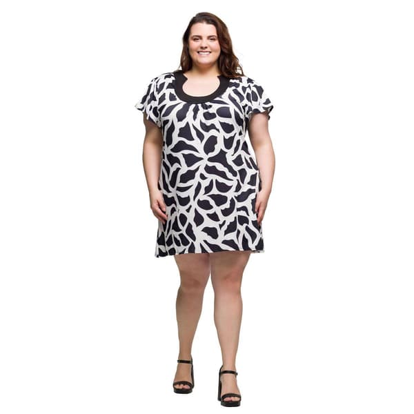 Plus Size 24/7 Comfort Apparel Black & White Mini Dress