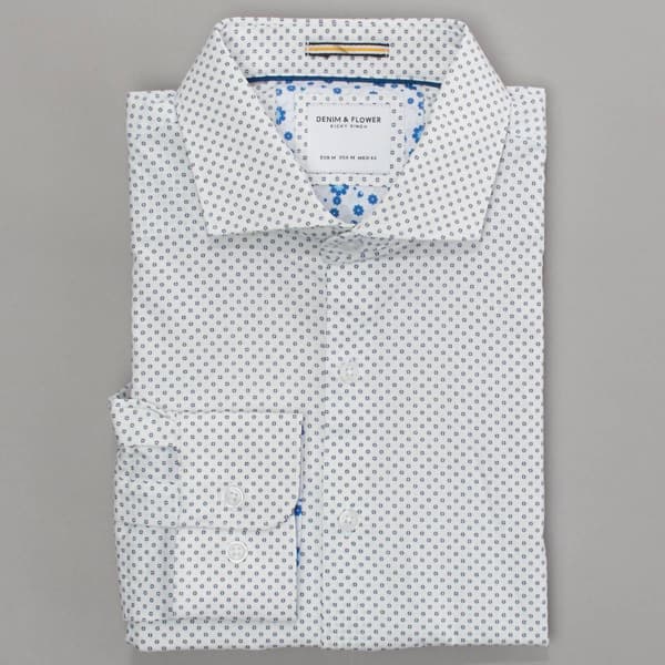 Mens Denim & Flower Long Sleeve Dress Shirt - White/Black - image 