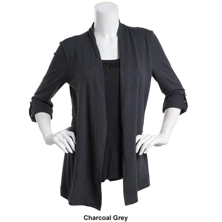 Womens Notations Long Sleeve Solid Hacci 2Fer Cardgians