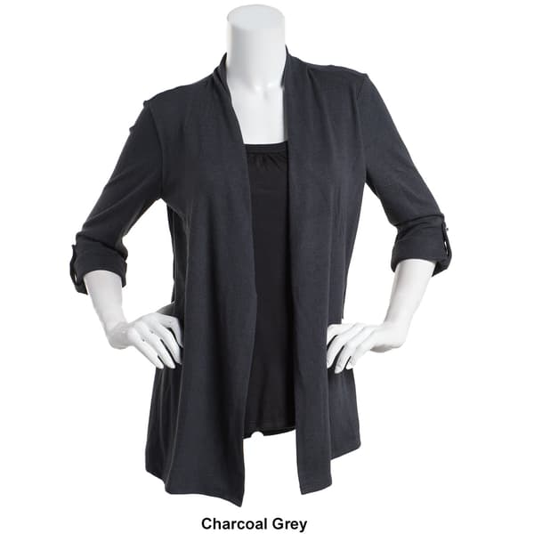 Womens Notations Long Sleeve Solid Hacci 2Fer Cardgians