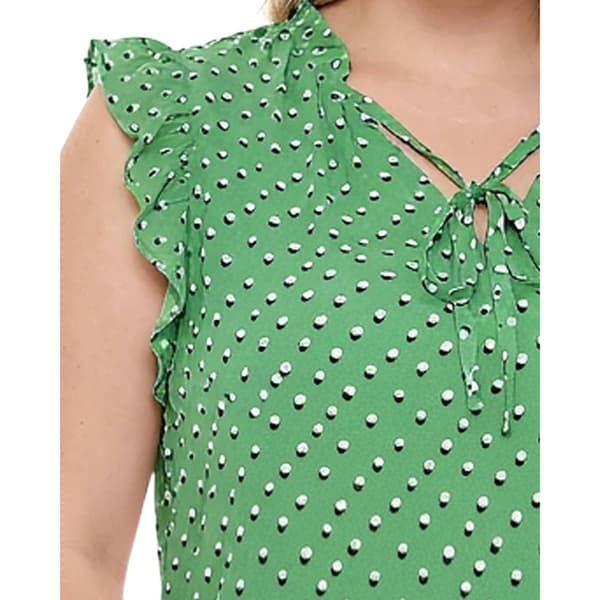 Plus Size NY Collection Cap Flutter Sleeve Dot Tie Neck Blouse