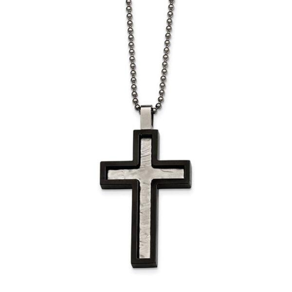 Mens Gentlemen's Classics&#40;tm&#41; Hammered Black IP Cross Necklace - image 