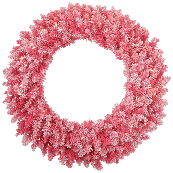 Northlight Pre-Lit Flocked Pink Artificial Christmas Wreath