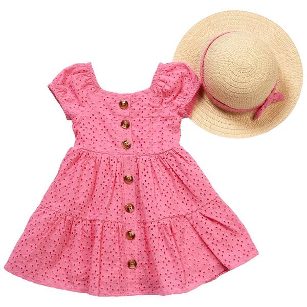 Toddler Girl Little Lass&#40;R&#41; Short Sleeve Eyelet Dress with Sun Hat - image 