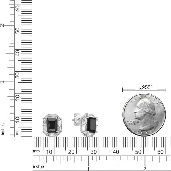 Gemminded Sterling Silver Baguette Onyx & White Sapphire Earrings